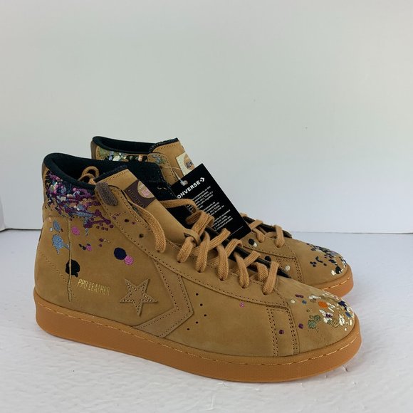 Converse Men's Bandulu x Pro Leather Mid Sneaker 169908C Tan/ Paint Splatters